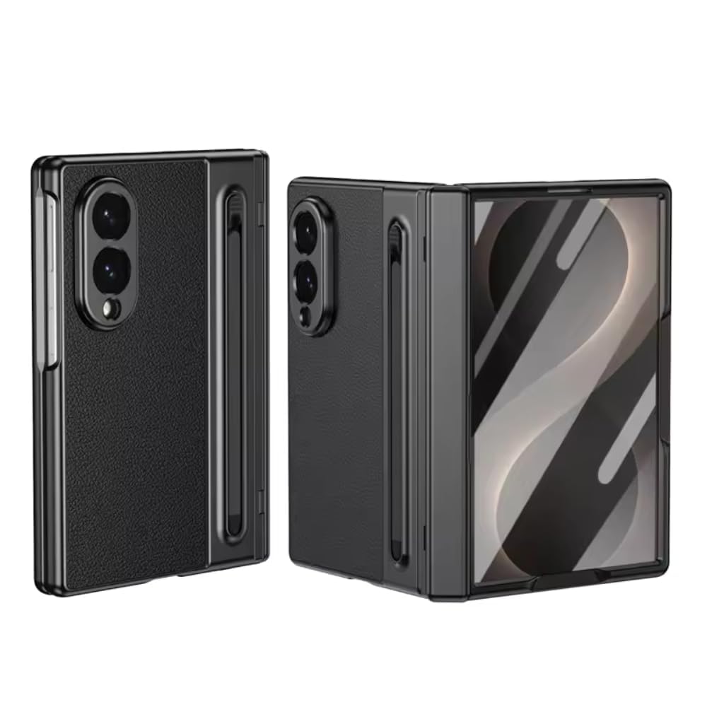 Ultra Hybrid Premium Luxury Leather Case for Samsung Galaxy Z Fold 8 (2026) | Hinge Protection Kickstand + S Pen + Tempered Glass | Slim | Scratch Resistant for Fold 8 Back Cover, Black