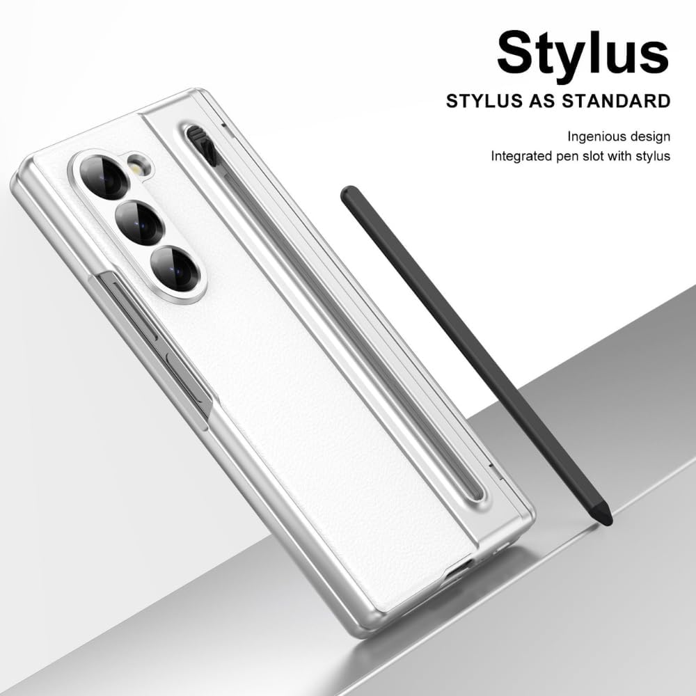 Ultra Hybrid Luxury Design Leather Case for Samsung Galaxy Z Fold 6 - with S Pen/Tempered Glass Screen Protector/Kickstand/Comfortable Grip/Scratch Resistant for Fold 6 case (Black)