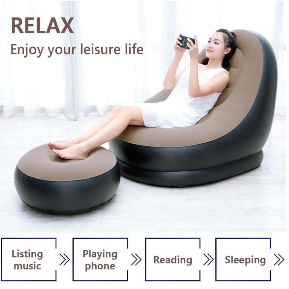FlexArmor Premium Inflatable Lounge Chair with Foot Stool & Air Pump