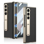 Ultra Hybrid Luxury Leather Case for Samsung Galaxy Z Fold 6 Case – with Kickstand. Includes Free Tempered Glass Screen Protector Comfortable Grip, Scratch Resistant (Black)