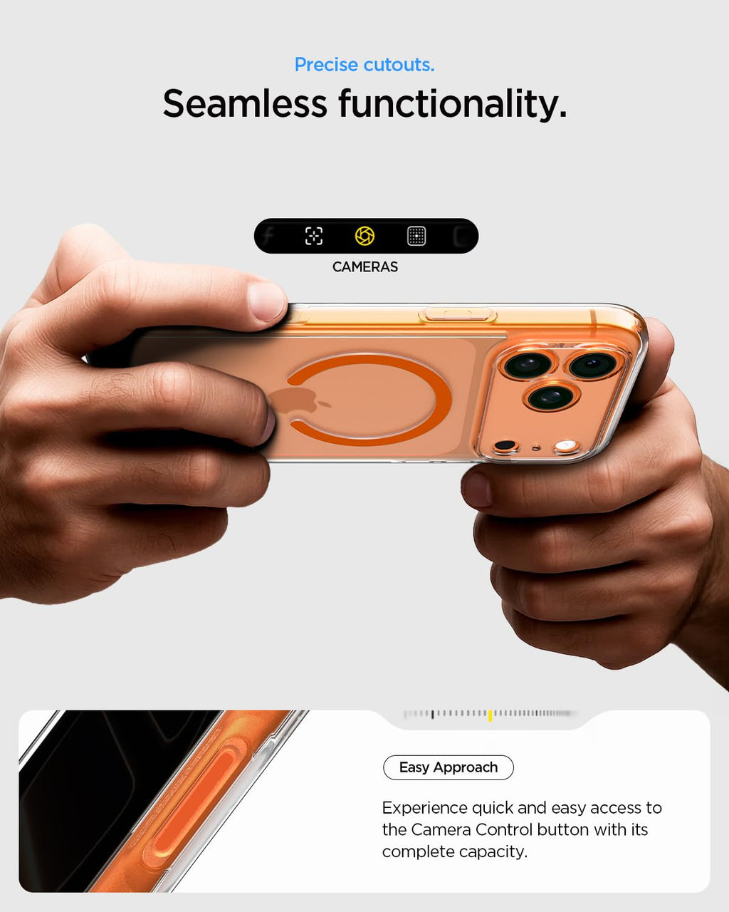 Spigen Ultra Hybrid MagFit Back Cover Case for iPhone 17 Pro, Clear Transparent, MagSafe Compatible - Polycarbonate + TPU | Clear Orange