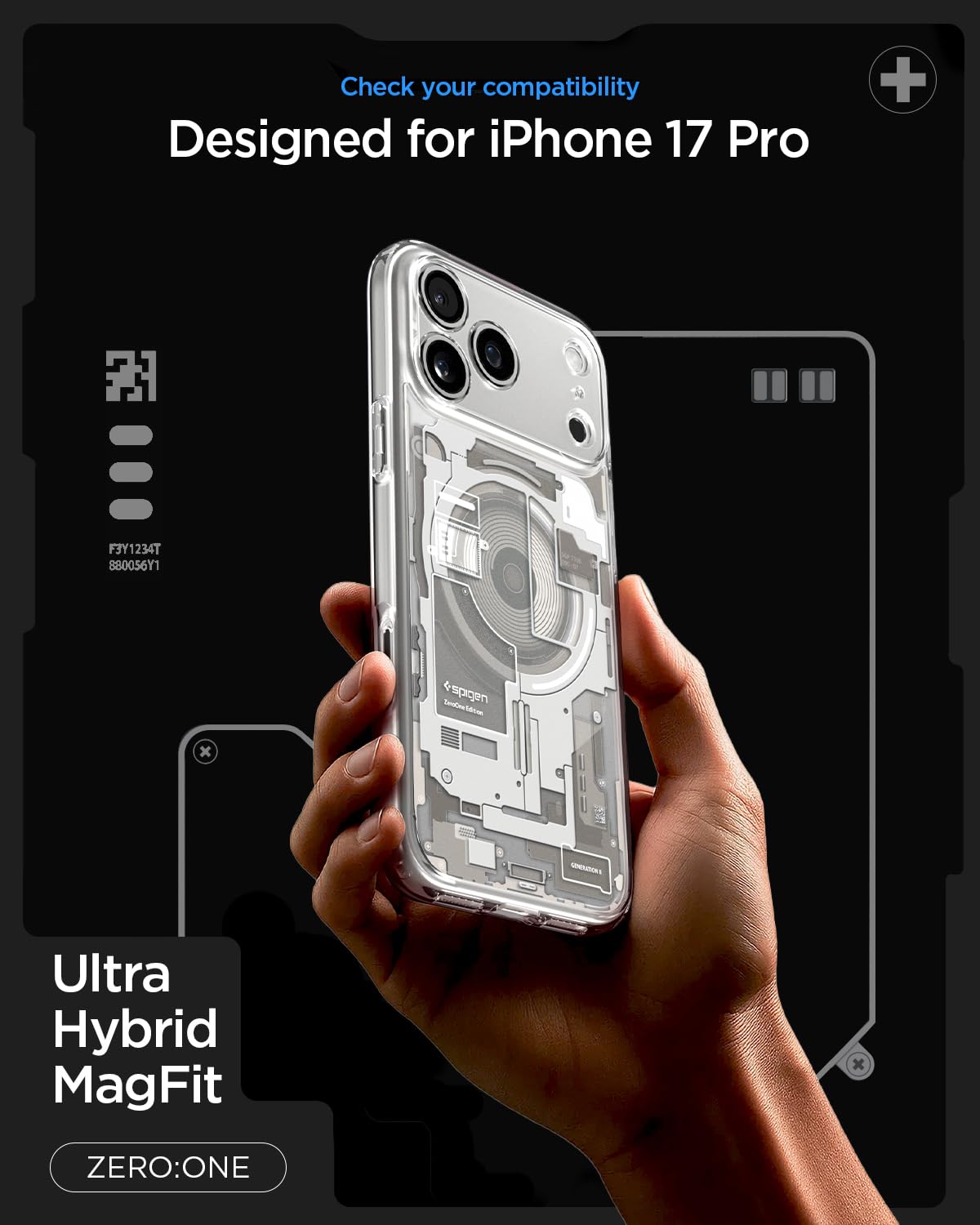 Spigen Ultra Hybrid MagFit Back Cover Case for iPhone 17 Pro, MagSafe Compatible, Air Cushion Technology - Polycarbonate + TPU | Zero One Natural Titanium