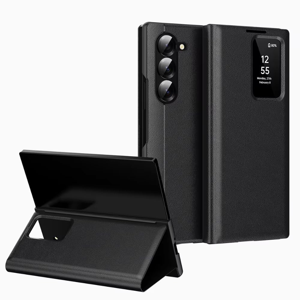 Melomon Ultra Hybrid Smart View Wallet Case for Samsung Galaxy Z Fold 6 | Flip Leather Cover with NFC Display Activation via App| Stand Feature | Magnetic Closure | Card Holder (Dark Blue)