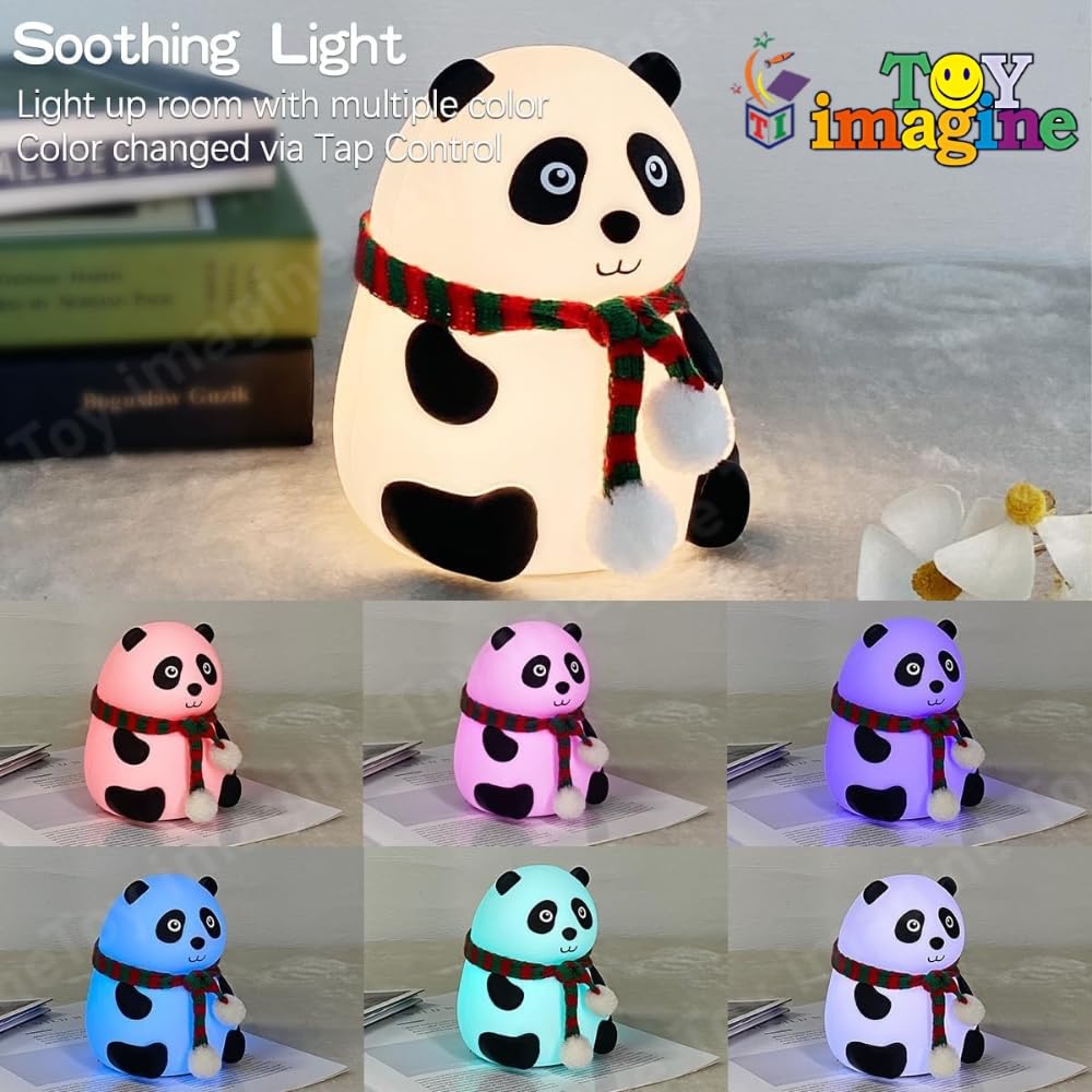 Toy Imagine Panda Night Light for Kids – Soft Silicone LED Lamp with Tap Control | Rechargeable, Multi-Color Light Modes, Non-Slip Base | Nursery Bedside Light for Baby Room, Toddlers & Gift Use