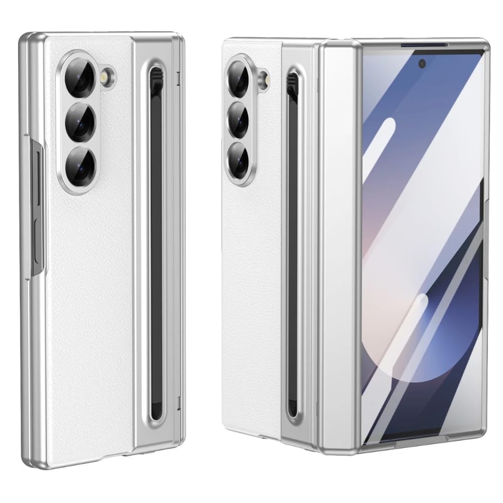 Ultra Hybrid Luxury Design Leather Case for Samsung Galaxy Z Fold 6 - with S Pen/Tempered Glass Screen Protector/Kickstand/Comfortable Grip/Scratch Resistant for Fold 6 case (Black)
