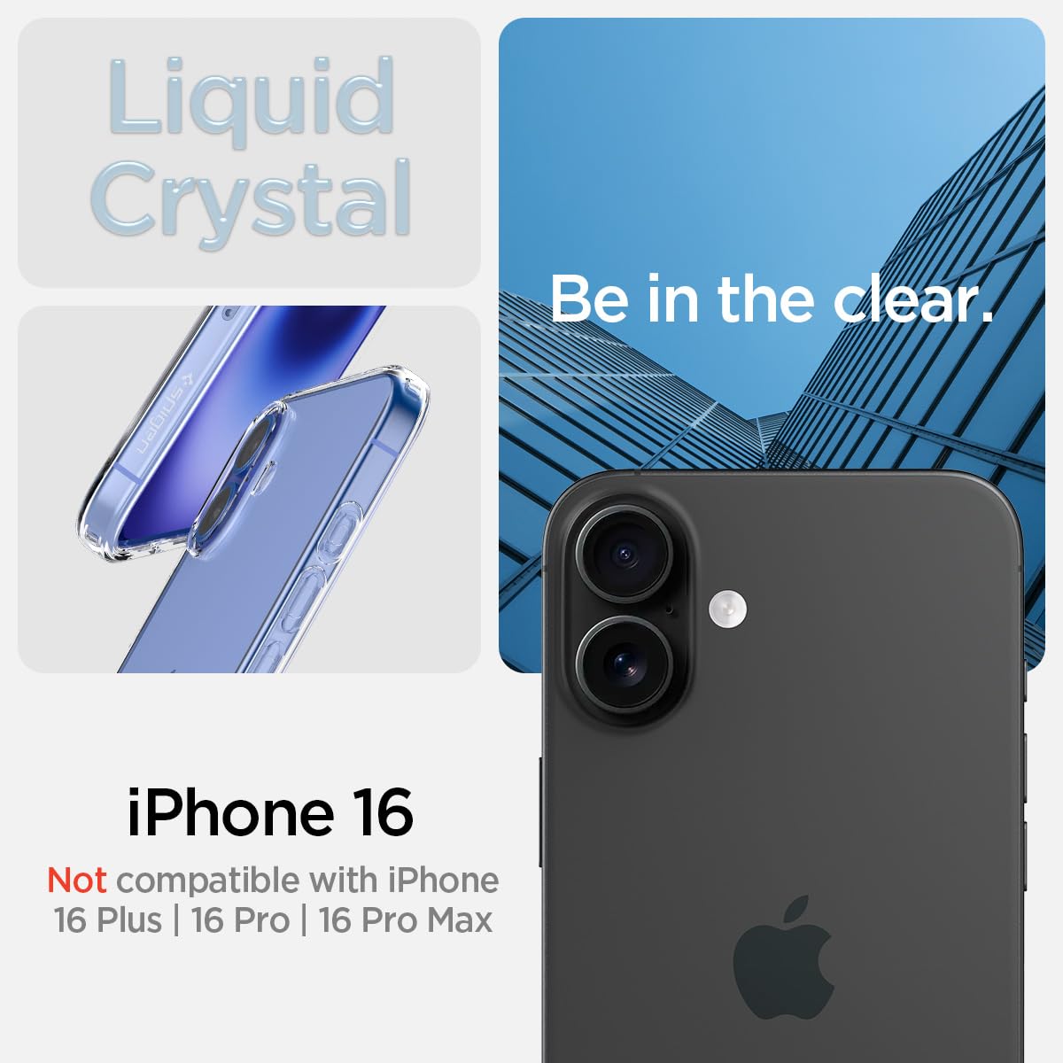 Spigen Liquid Crystal Back Cover Case for iPhone 16, Clear Transparent, Flexible Protection - TPU | Crystal Clear