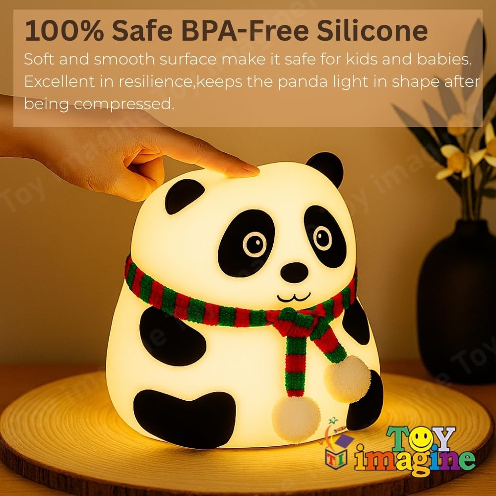 Toy Imagine Panda Night Light for Kids – Soft Silicone LED Lamp with Tap Control | Rechargeable, Multi-Color Light Modes, Non-Slip Base | Nursery Bedside Light for Baby Room, Toddlers & Gift Use