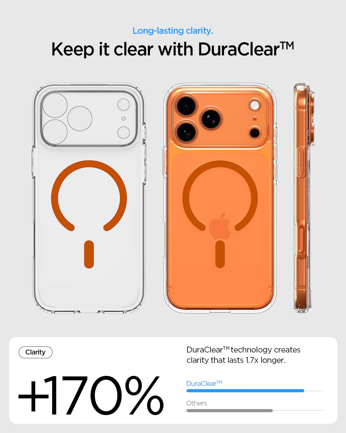Spigen Ultra Hybrid MagFit Back Cover Case for iPhone 17 Pro, Clear Transparent, MagSafe Compatible - Polycarbonate + TPU | Clear Orange