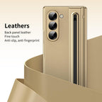 Ultra Hybrid Luxury Design Leather Case for Samsung Galaxy Z Fold 6 - with S Pen/Tempered Glass Screen Protector/Kickstand/Comfortable Grip/Scratch Resistant for Fold 6 case (Black)