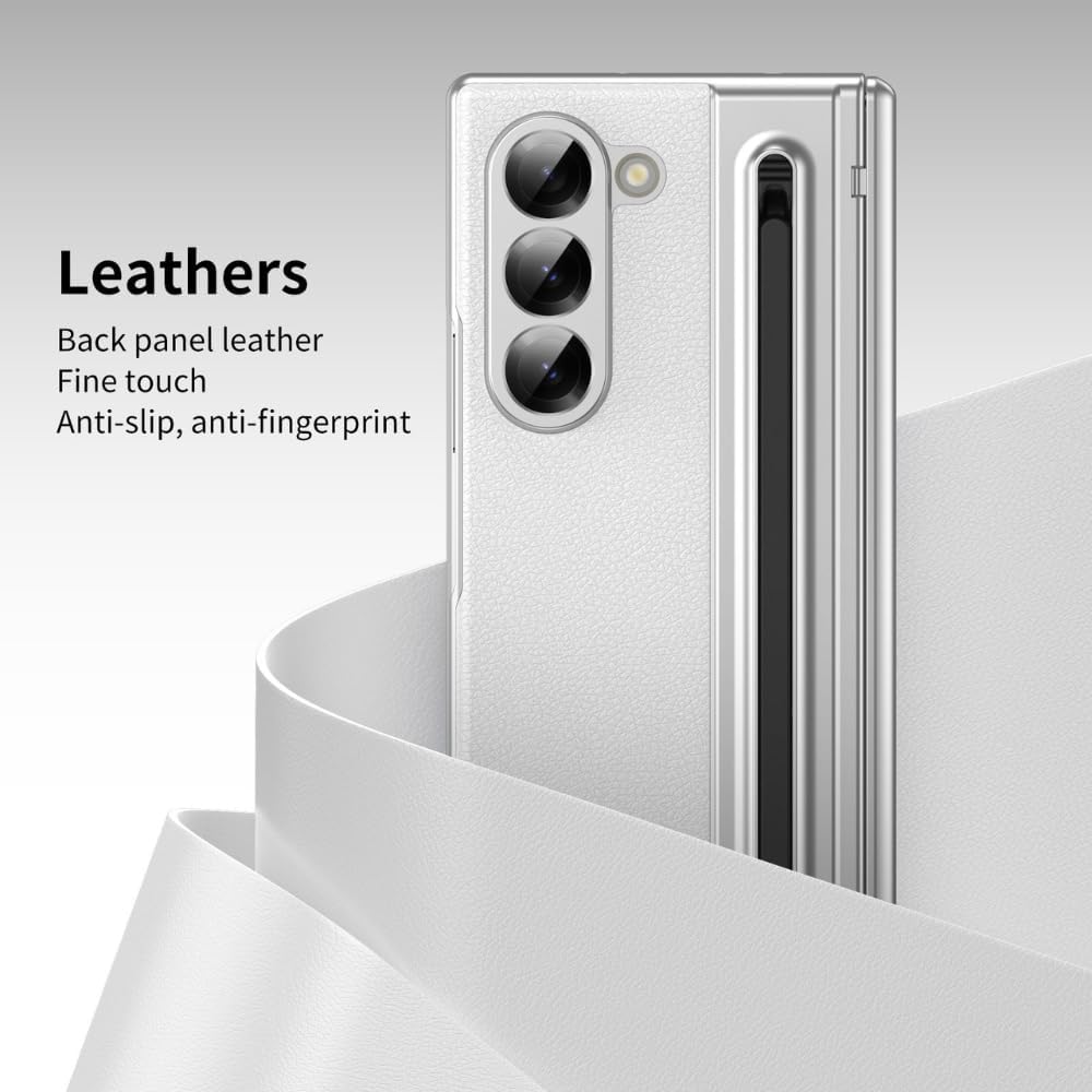 Ultra Hybrid Luxury Design Leather Case for Samsung Galaxy Z Fold 6 - with S Pen/Tempered Glass Screen Protector/Kickstand/Comfortable Grip/Scratch Resistant for Fold 6 case (Black)