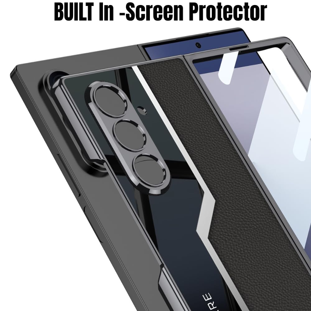 FlexArmor Ultra Hybrid Leather Case for Samsung Galaxy Z Fold 7 | Built-In Glass Screen Protector, Magnetic Charging & Camera Protection