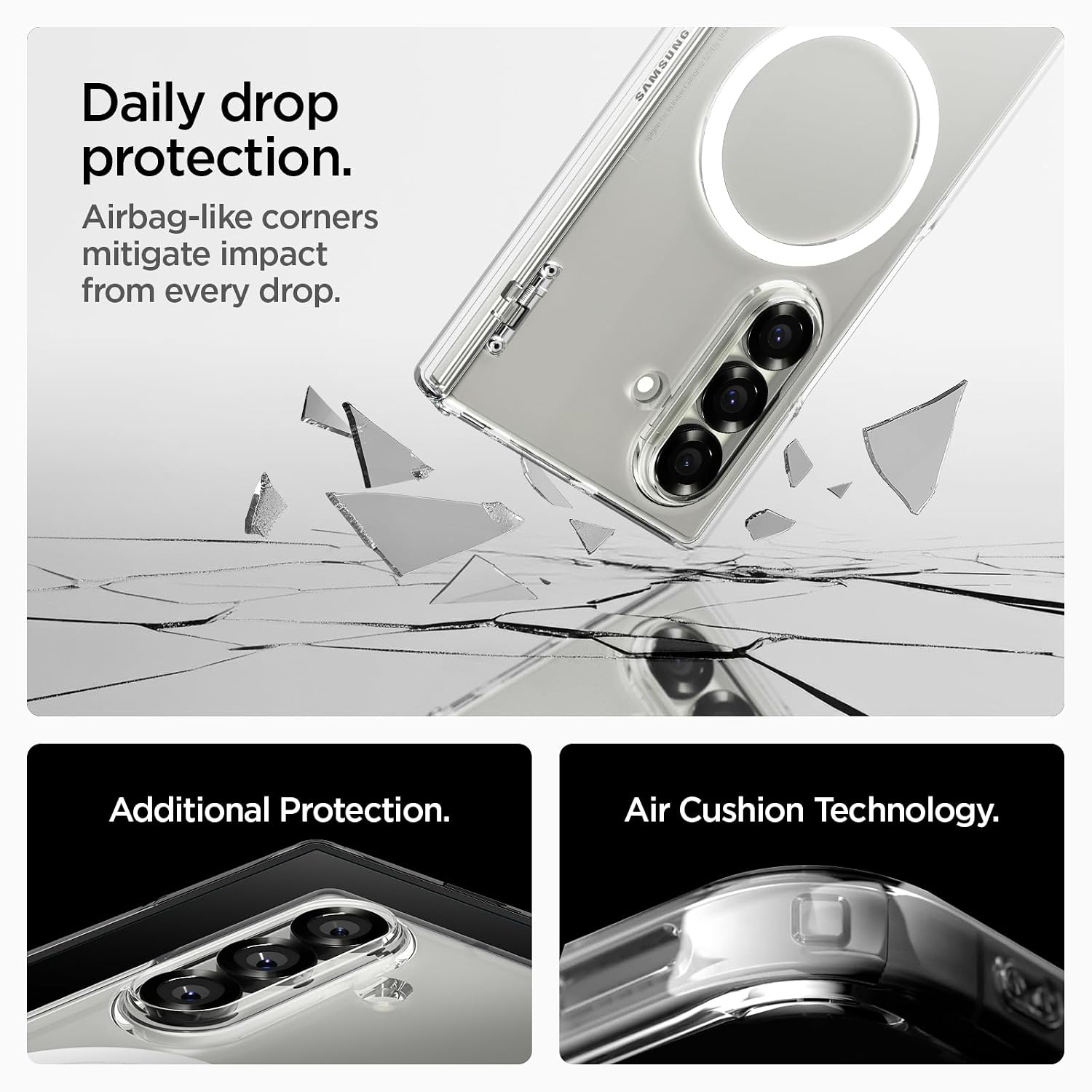 Spigen Ultra Hybrid Pro MagFit | Samsung Galaxy Z Fold7 Case [MagSafe] [Transparent] [Hinge Protection] Galaxy Z Fold 7 Back Cover | TPU+PC - Clear White