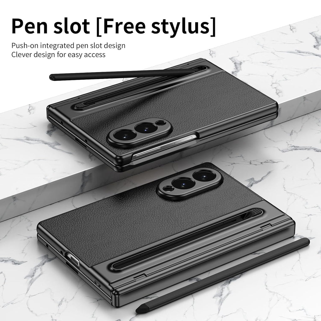 Ultra Hybrid Premium Luxury Leather Case for Samsung Galaxy Z Fold 8 (2026) | Hinge Protection Kickstand + S Pen + Tempered Glass | Slim | Scratch Resistant for Fold 8 Back Cover, Black