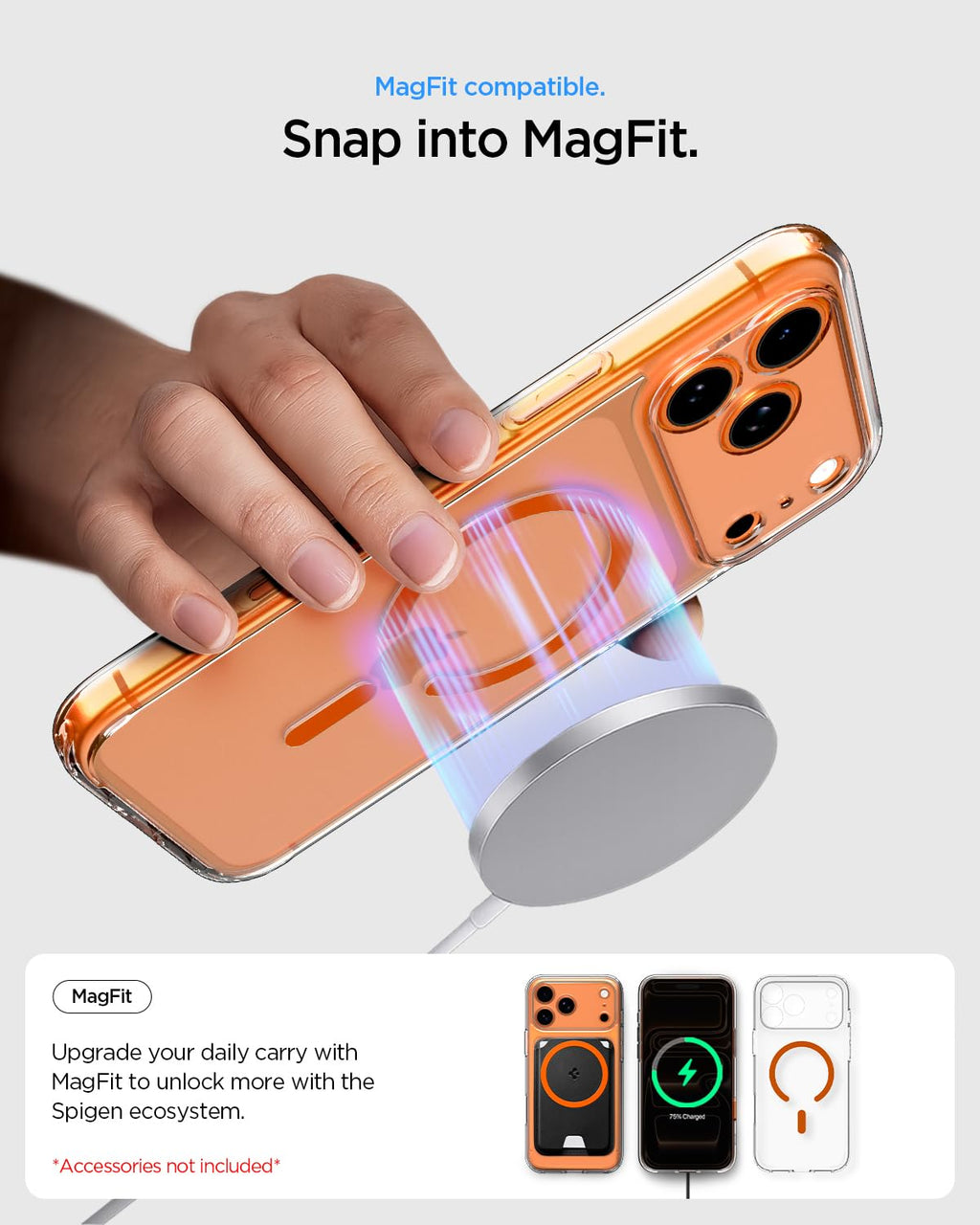 Spigen Ultra Hybrid MagFit Back Cover Case for iPhone 17 Pro, Clear Transparent, MagSafe Compatible - Polycarbonate + TPU | Clear Orange