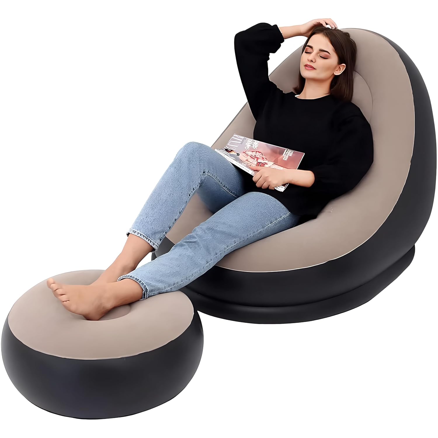 FlexArmor Premium Inflatable Lounge Chair with Foot Stool & Air Pump