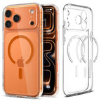 Spigen Ultra Hybrid MagFit Back Cover Case for iPhone 17 Pro, Clear Transparent, MagSafe Compatible - Polycarbonate + TPU | Clear Orange