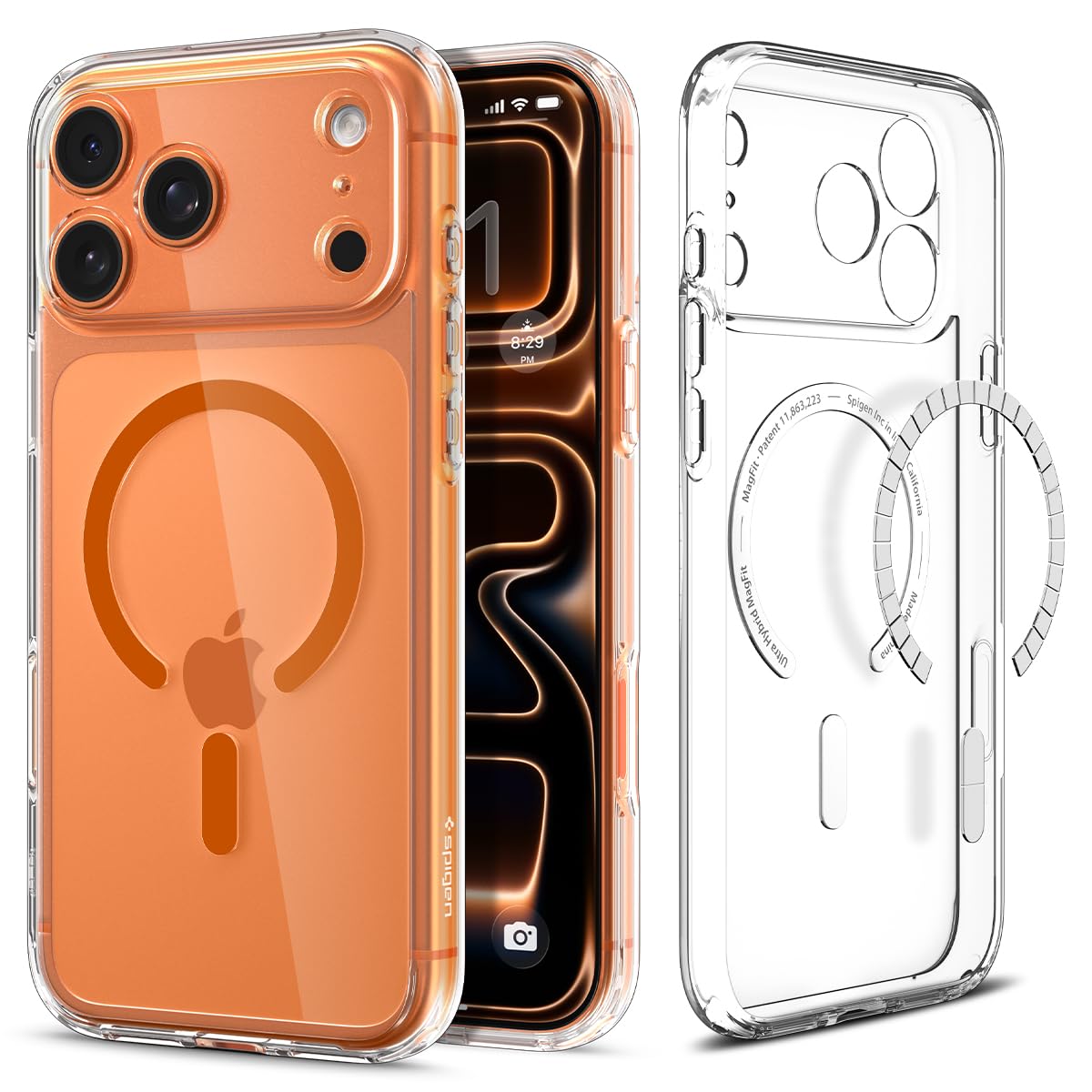 Spigen Ultra Hybrid MagFit Back Cover Case for iPhone 17 Pro, Clear Transparent, MagSafe Compatible - Polycarbonate + TPU | Clear Orange