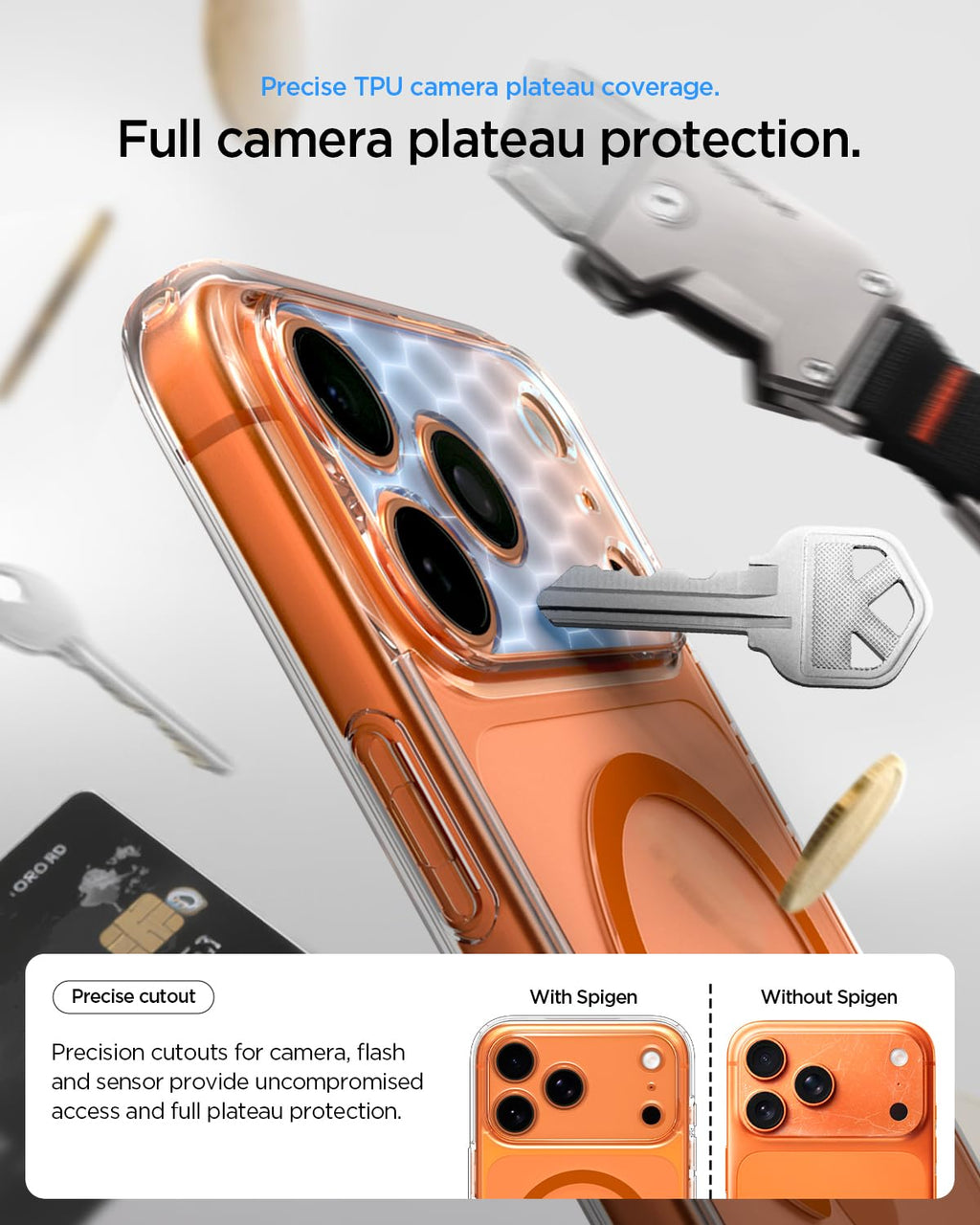 Spigen Ultra Hybrid MagFit Back Cover Case for iPhone 17 Pro, Clear Transparent, MagSafe Compatible - Polycarbonate + TPU | Clear Orange