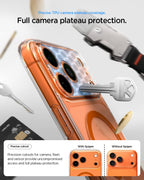 Spigen Ultra Hybrid MagFit Back Cover Case for iPhone 17 Pro, Clear Transparent, MagSafe Compatible - Polycarbonate + TPU | Clear Orange