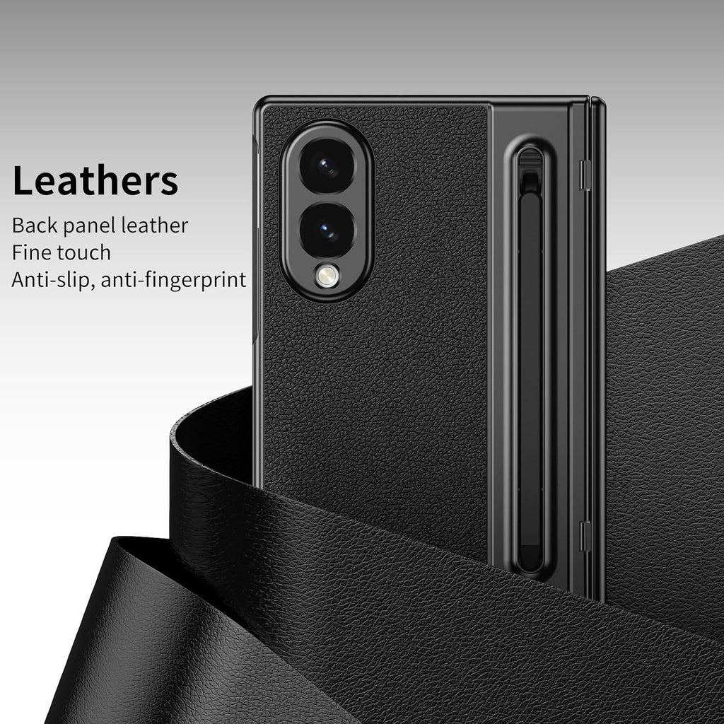 Ultra Hybrid Premium Luxury Leather Case for Samsung Galaxy Z Fold 8 (2026) | Hinge Protection Kickstand + S Pen + Tempered Glass | Slim | Scratch Resistant for Fold 8 Back Cover, Black