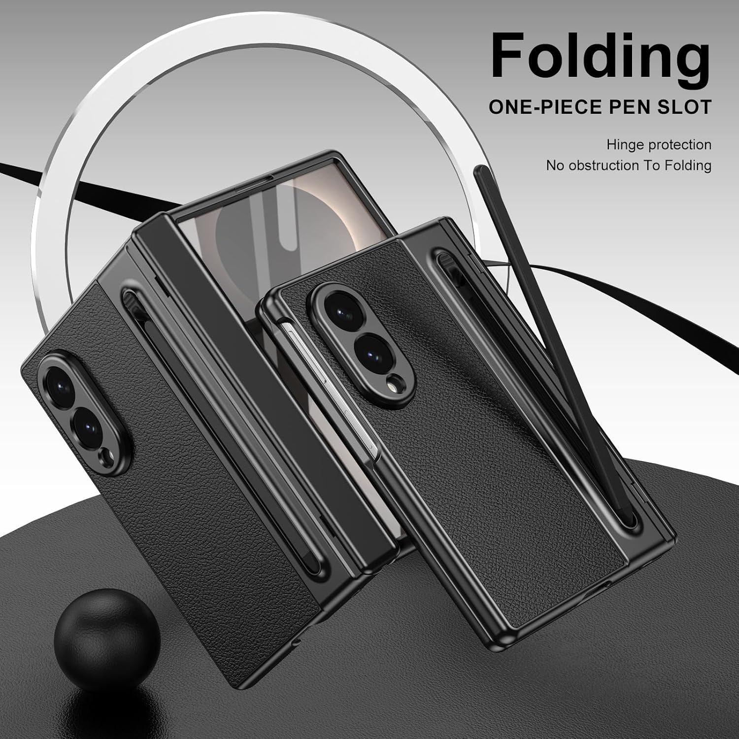 Ultra Hybrid Premium Luxury Leather Case for Samsung Galaxy Z Fold 8 (2026) | Hinge Protection Kickstand + S Pen + Tempered Glass | Slim | Scratch Resistant for Fold 8 Back Cover, Black