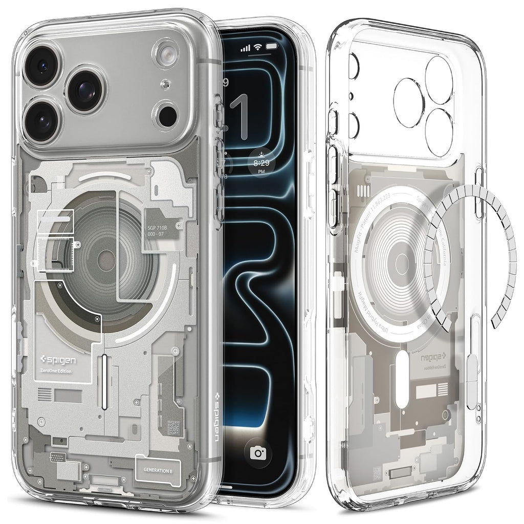 Spigen Ultra Hybrid MagFit Back Cover Case for iPhone 17 Pro, MagSafe Compatible, Air Cushion Technology - Polycarbonate + TPU | Zero One Natural Titanium