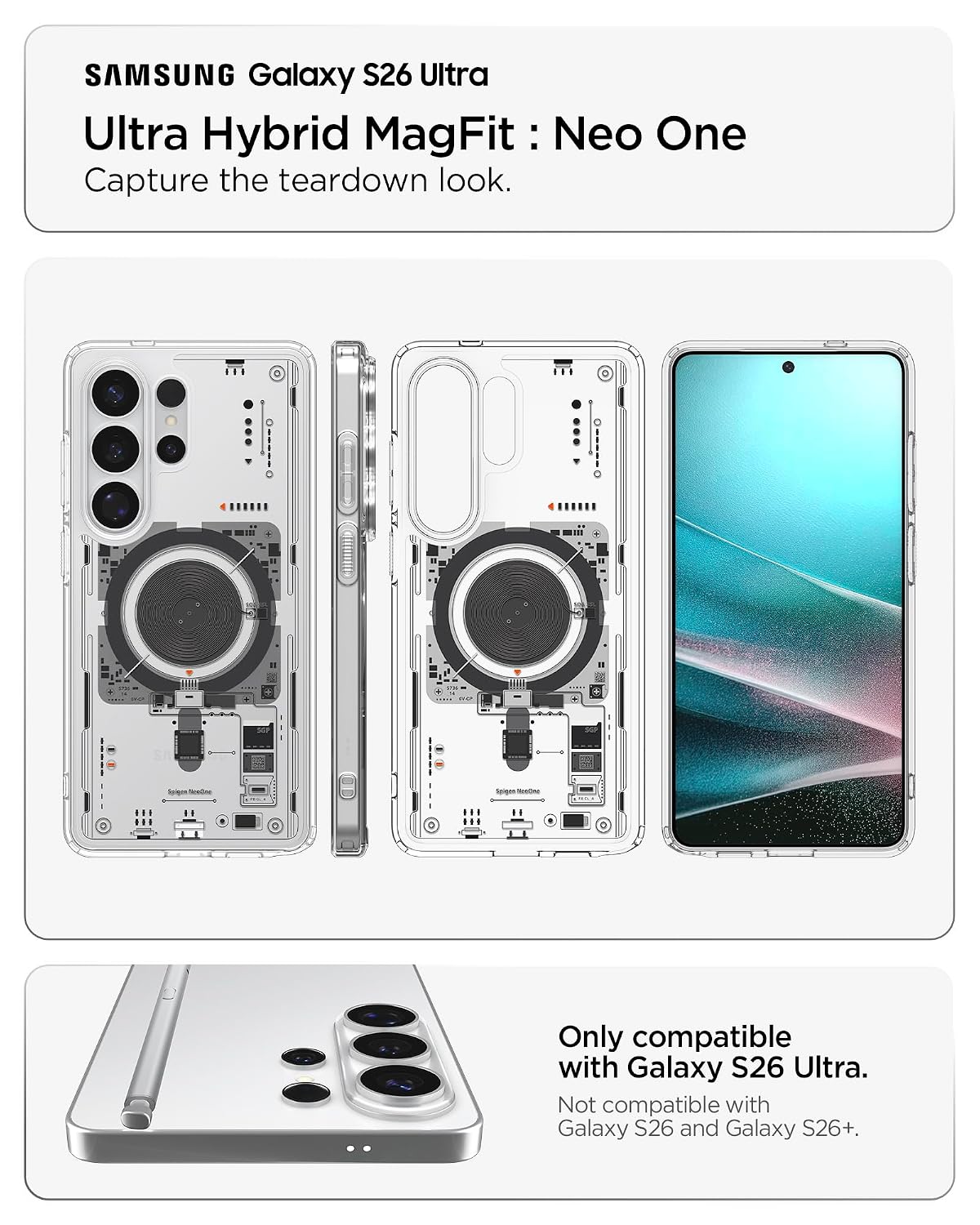 Spigen Ultra Hybrid MagFit | Samsung Galaxy S26 Ultra Case [Mil-Grade Certified Drop Protection] Galaxy S26 Ultra Back Cover | TPU+PC - Neo One